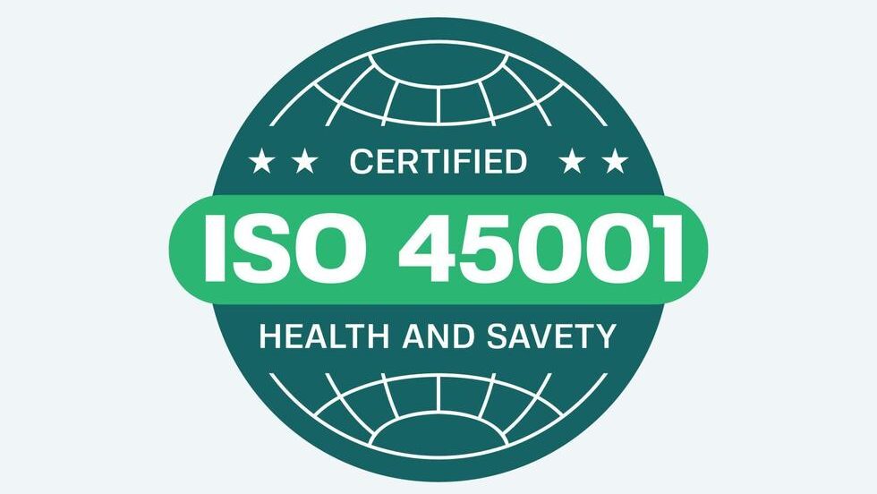 iso 45001 health and safety certification badge stamp standard for management systems of occupational health and safety vector